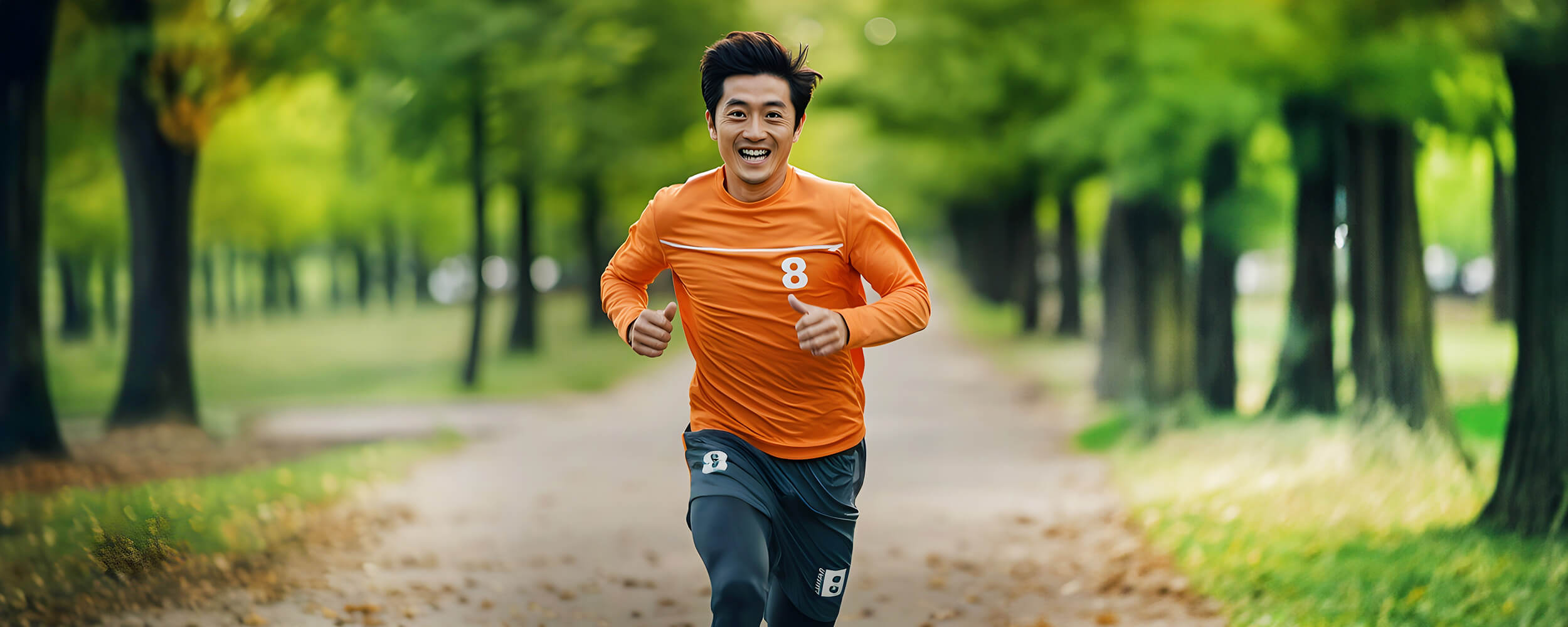 Tiger-Balm-Active-Sports-young asian man running in orange shirt in a park